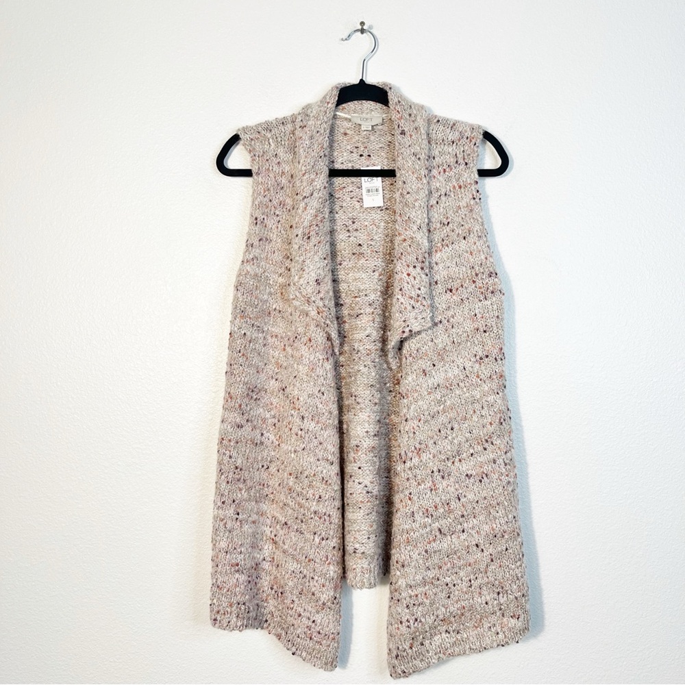 LOFT Novelty Yarn Open Front Knit Vest Small Marled Boho Streetwear Indie NEW